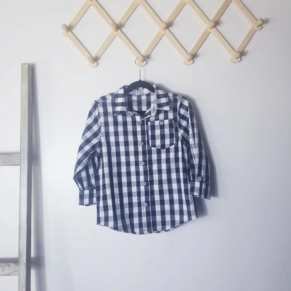 SPROCKETS BOY'S BUTTON DOWN NAVY AND BLUE DRESS SHIRT SIZE 4T